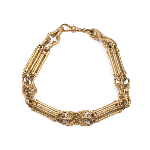 146 - 18ct gold hallmarked gate bracelet with textured bar link design, weight 49.9 grams, with lobster cl... 