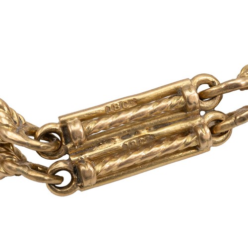 146 - 18ct gold hallmarked gate bracelet with textured bar link design, weight 49.9 grams, with lobster cl... 