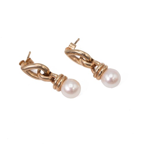 174 - Two 9ct gold gem set bar brooches and a pair of 9ct gold pearl drop earrings, gross weight 9.9 grams... 