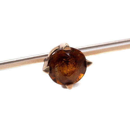 174 - Two 9ct gold gem set bar brooches and a pair of 9ct gold pearl drop earrings, gross weight 9.9 grams... 