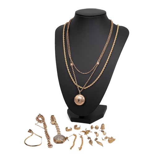 227 - A mixed collection of 9ct jewellery comprising, earrings, lockets, charms, necklaces, bracelets, wat... 