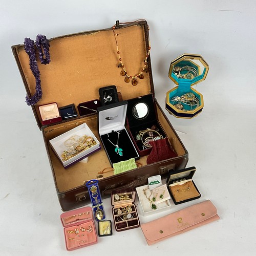 244 - A large collection of costume jewellery, including amethyst necklace, cufflinks, pendants, brooches,... 