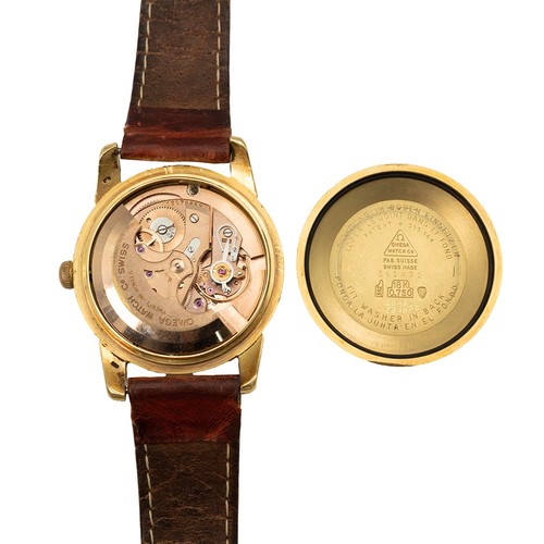 278 - 18ct gold hallmarked 1950s Omega Seamaster wristwatch, two-tone textured crosshair dial, marked Omeg... 