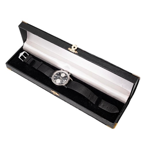 289 - A gents stainless steel cased Croton Landeron 248 Chronograph, circa 1960, with matte black face wit... 