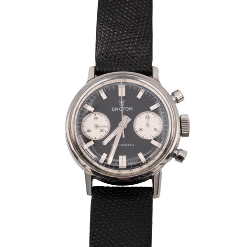 289 - A gents stainless steel cased Croton Landeron 248 Chronograph, circa 1960, with matte black face wit... 