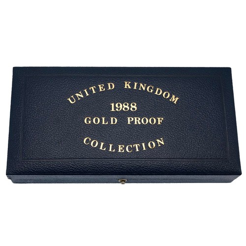 426 - Royal Mint, a gold proof three coin collection 1988 comprising two pounds £2, sovereign and half sov... 