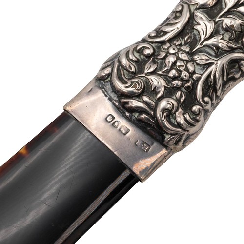 380 - Two Victorian silver handled tortoiseshell page turners one with foliate decoration to the handle, h... 