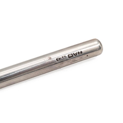 407 - A desk set in a leather box comprising an inkwell, hallmarked Birmingham 1912, complerte with tolled... 