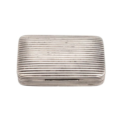 404 - A silver hallmarked snuff box of rectangular form with ribbed textured decoration, gilt interior, ha... 