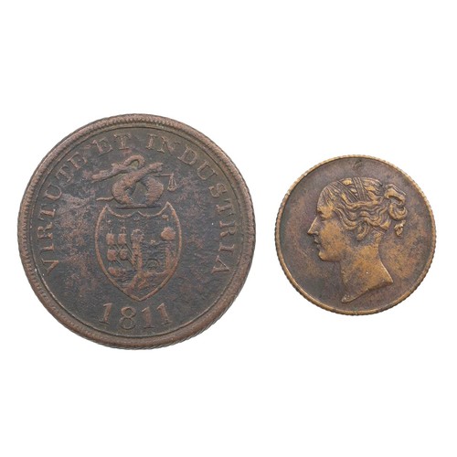 633 - An 1811 Bristol, Swansea and London token, BB copper CO, along with 19th century token John Chorlton... 
