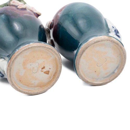 635 - A pair of Meiji (1868-1912) Japanese Sumida Gawa vases with jun (chun) type drip glaze blue, green, ... 