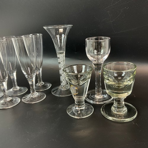 665 - An 18th century Georgian Ratafia glass with double series opaque twist stem, Victorian penny lick, a... 