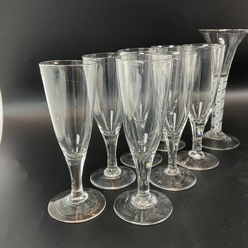 665 - An 18th century Georgian Ratafia glass with double series opaque twist stem, Victorian penny lick, a... 