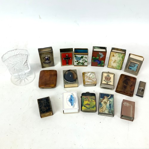 694 - Collection of matchbox cases including cloisonné, faux tortoise shell, mother of pearl and a silver ... 