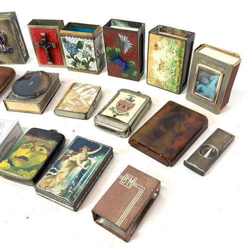 694 - Collection of matchbox cases including cloisonné, faux tortoise shell, mother of pearl and a silver ... 