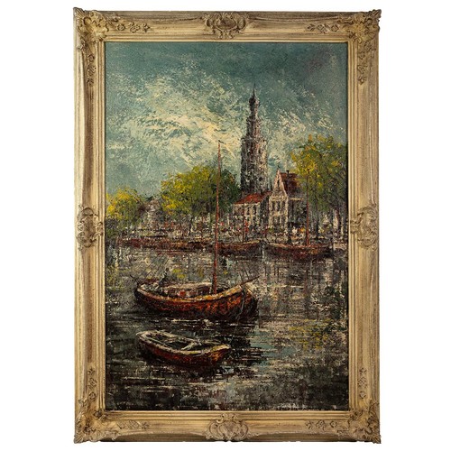 697 - Zante (Dutch) oil on canvas, Dutch continental scene depicting boats on the canal. The painting with... 