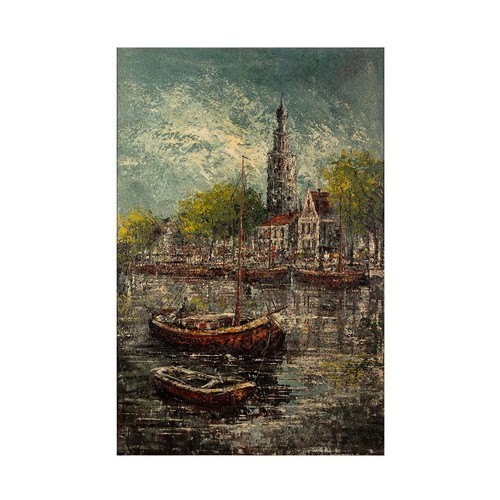 697 - Zante (Dutch) oil on canvas, Dutch continental scene depicting boats on the canal. The painting with... 