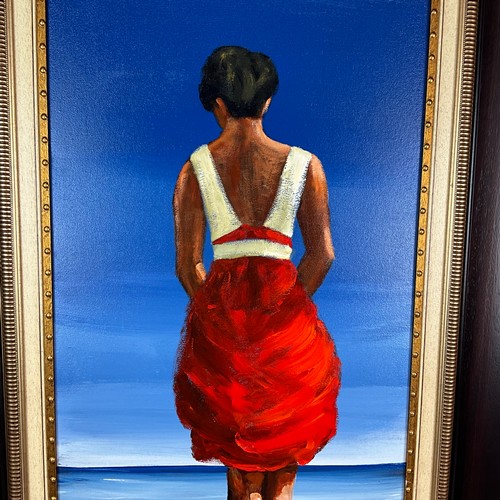 715 - Pieter Millard, (1936-2017)Woman on the beach, oil on board. 91cm x 49cm