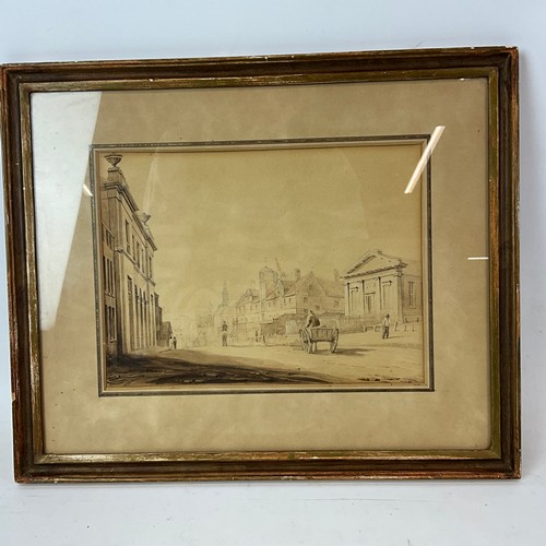 721 - Thomas Miles Richardson (British 1784-1848) Pencil and watercolour of a Georgian town, signed to bot... 