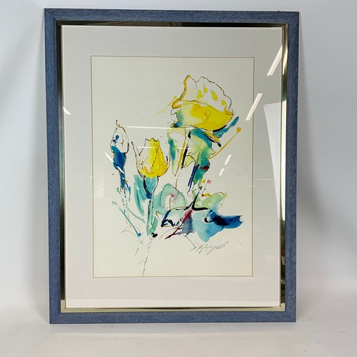 722 - Abstract watercolour depicting flowers, indistinct signature, signed lower right date 2000, f&g,... 