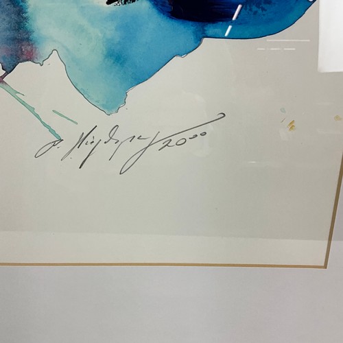 722 - Abstract watercolour depicting flowers, indistinct signature, signed lower right date 2000, f&g,... 