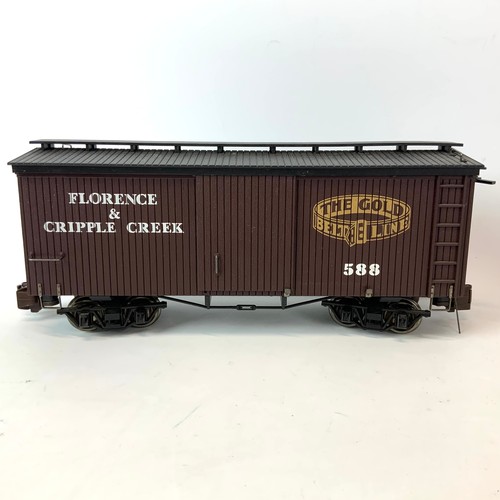 796 - Three Bachmann 'G' scale  20' box car 95344 ' Florence & Cripple Creek.