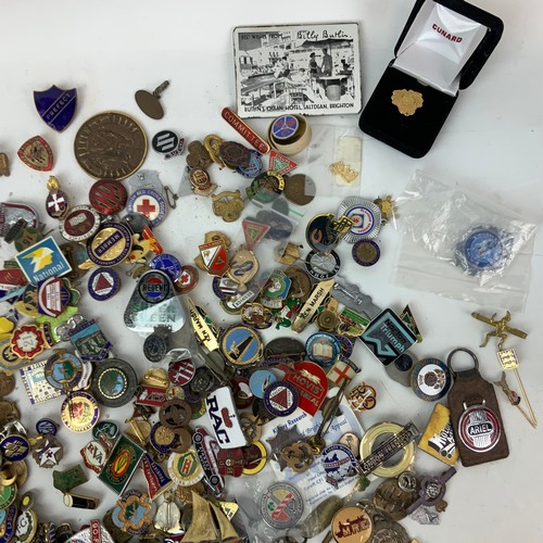 828 - A large collection of vintage enamel badges, including Butlins, advertising, motoring and others.