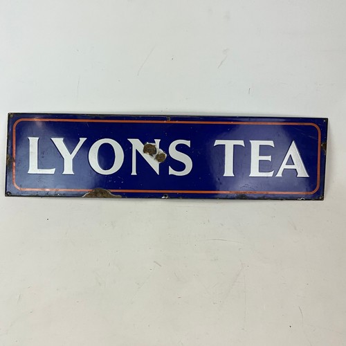 831 - A vintage Lyons enamel advertising sign, 68cm x 18cm