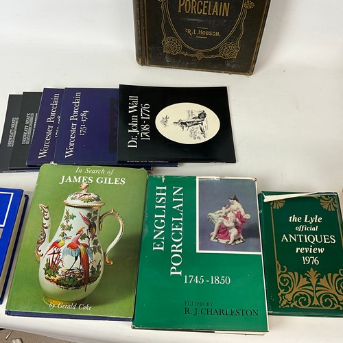 835 - Collection of antique books various subjects including Worcester, clocks and watches and furniture e... 