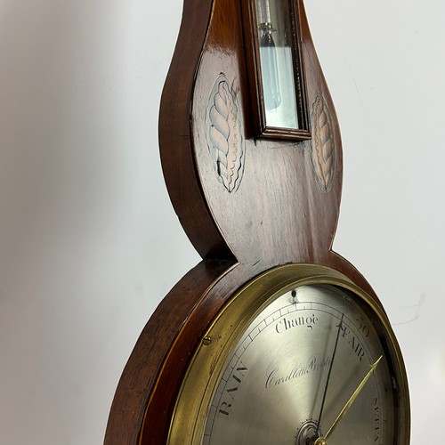 841 - A Carletti Bristol, George III, inlaid Sheraton style mahogany wheel barometer, H99cm.