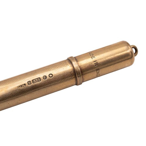 844 - A 9ct gold hallmarked propelling pencil weight 20.30 grams and one other gilt propelling pencil.