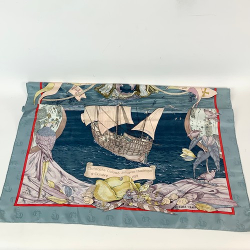 856 - Carle De Parcevaux designed Hermes Christopher Columbus silk scarf 90cm.