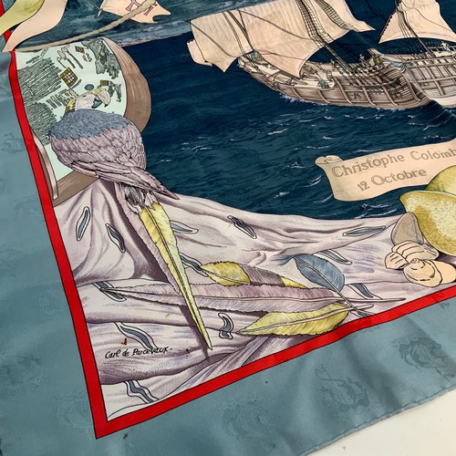 856 - Carle De Parcevaux designed Hermes Christopher Columbus silk scarf 90cm.