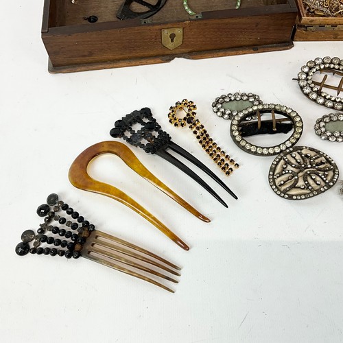 861 - An assortment of Georgian buckles, Venetian glass twist bangle, along with various costume jewellery... 