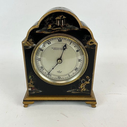 879 - Chinoiserie decorated mantle clock the silvered dial with Roman numerals inscribed 'The Northen Gold... 
