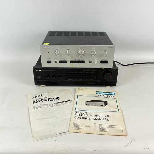 41 - Vintage audio equipment to include two amplifiers, an Akai AM-06/AM-16, Sanyo Amplifier DCA 200.Unte... 