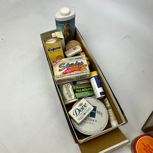 57 - A collection of sewing items, along with vintage medication tins, shaving kit, advertising boxes and... 