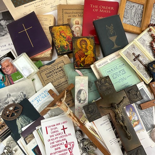 21 - A collection of religious items to include Holy Relic of St Pius X with Certificate of Authenticity,... 