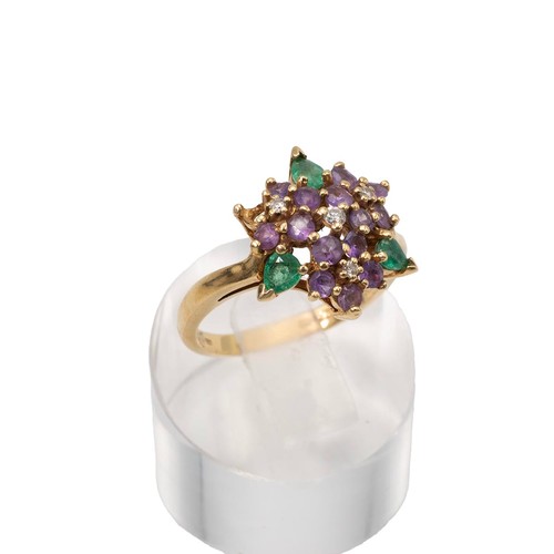 32 - An 18ct emerald, diamond and sapphire cluster ring set in 18ct gold, size P1/2, gross weight 5.7 gra... 
