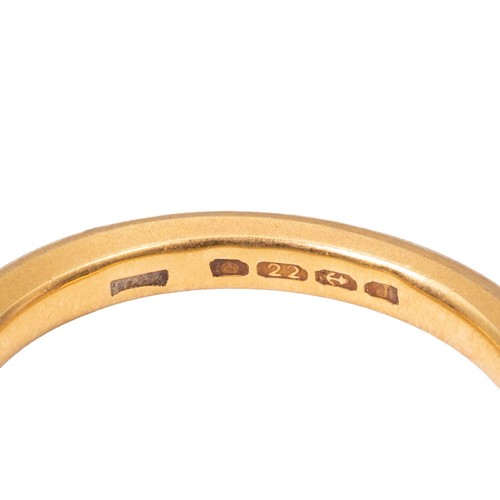 55 - Three rings: 22ct wedding band, size O, weight 5.1 grams; an 18ct, weight 4.8 grams and a 9ct, weigh... 