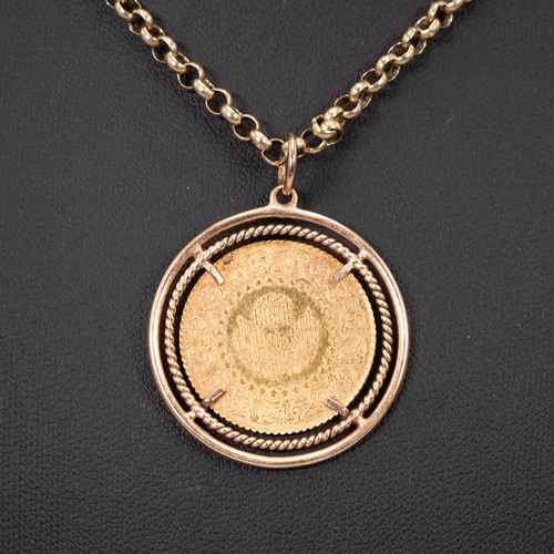 60 - 9ct gold necklace with spring ring clasp, L41cm, weight 8.5 grams. Together with a 1970 100 kurus co... 