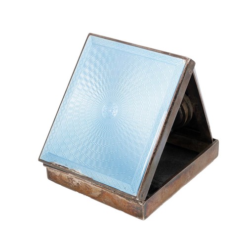 243 - Art Deco silver and guilloche enamel and engine turned decoration bedside/travelling clock, hallmark... 