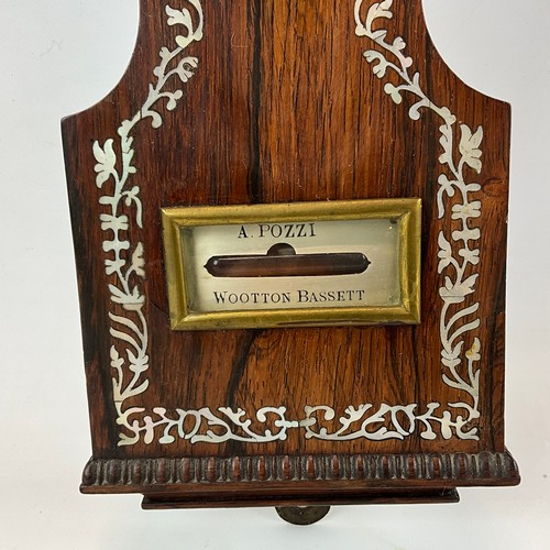 281 - A Pozzi Wootton Bassett rosewood mother-of-pearl inlaid banjo barometer, with swan neck pediment, ce... 