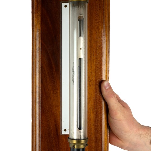 283 - Negretti & Zambra marine stick barometer with brass-mounted glass tube and thermometer, set on a... 