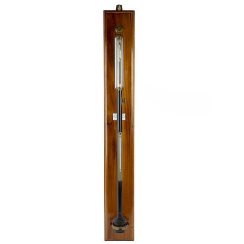 283 - Negretti & Zambra marine stick barometer with brass-mounted glass tube and thermometer, set on a... 