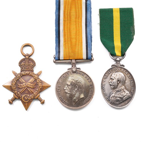 62 - A WWI medal group to include the 1914-1915 Star, the 1914-1918 War Medal, and the Territorial Force ... 