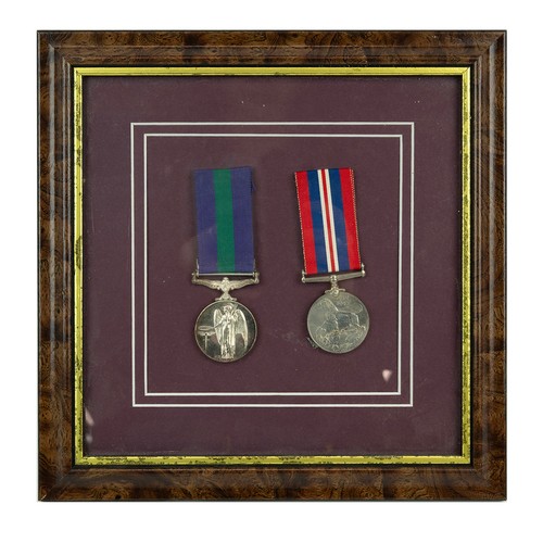 89 - A pair of framed medals, to include a King George VI General Service Medal, awarded to 14841020 CFN ... 
