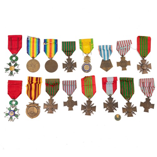 93 - A collection of French war medals to include the Combatant's Cross, the Legion of Honour Chevalier m... 