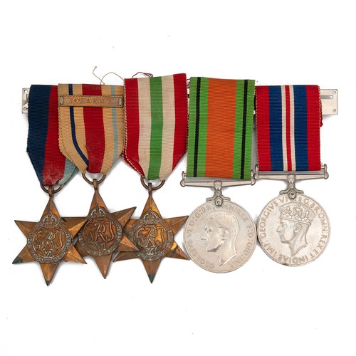 103 - WWII British medal group, to include 1939-1945 Star, Africa Star with bar to the 1st Army, Italy Sta... 