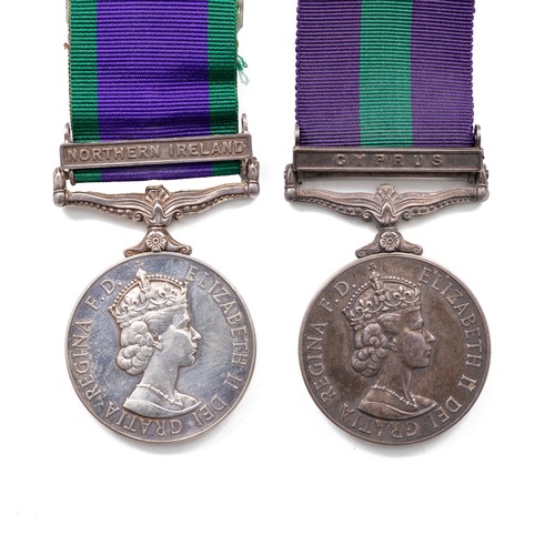 111 - Two Queen Elizabeth II General Service Medals, one with clasp to Cyprus, awarded to 4113684, L.A.C.D... 